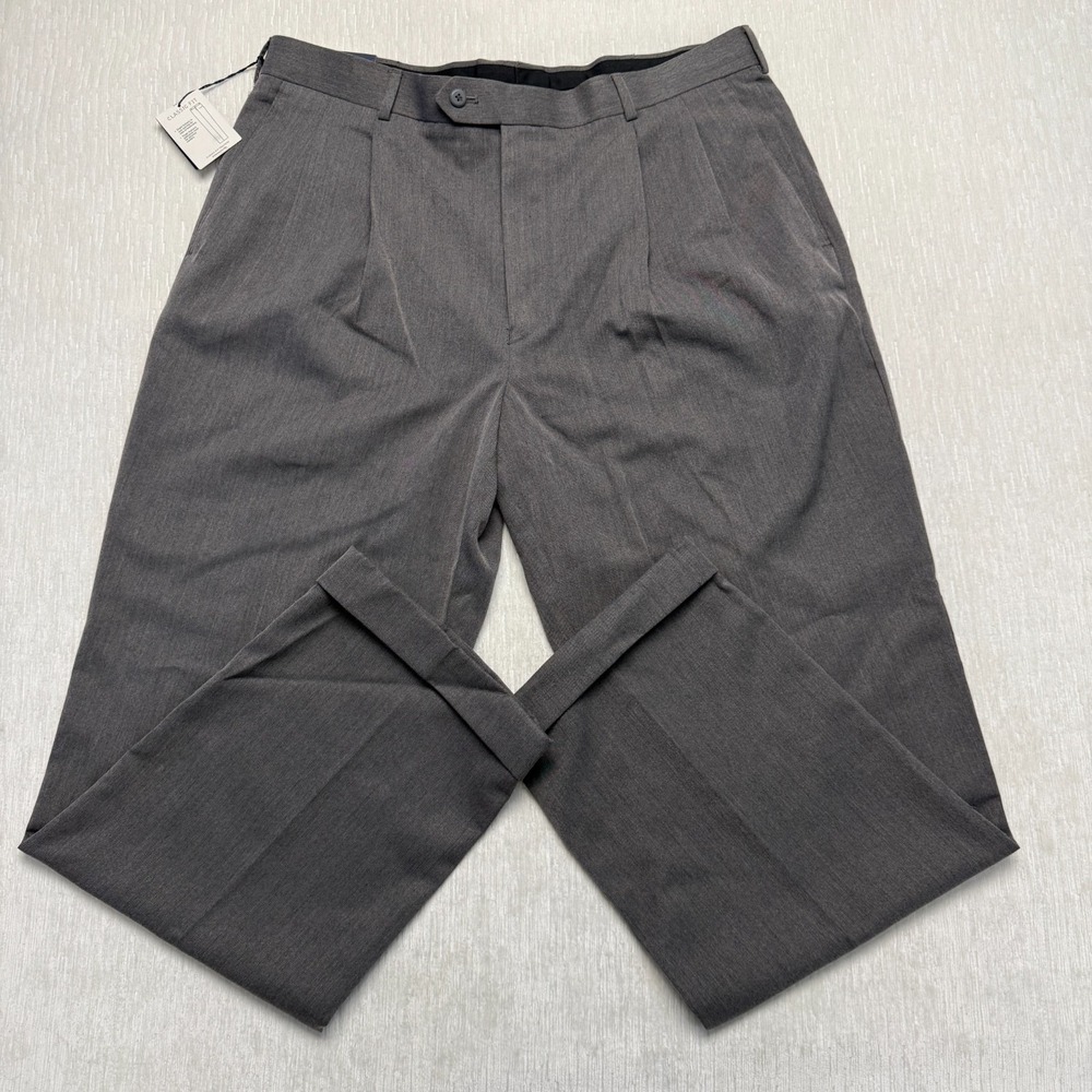 Stafford Essentials Mens 38x32 Gray High Twist Gabardine Dress Pants Pleated New